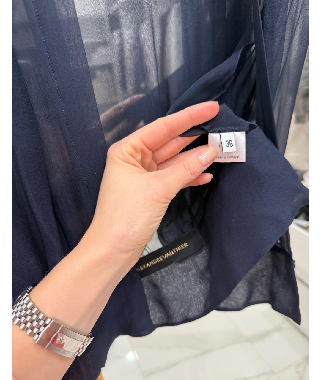 ALEXANDRE VAUTHIER Темно-синяя шелковая блузы, фото 2