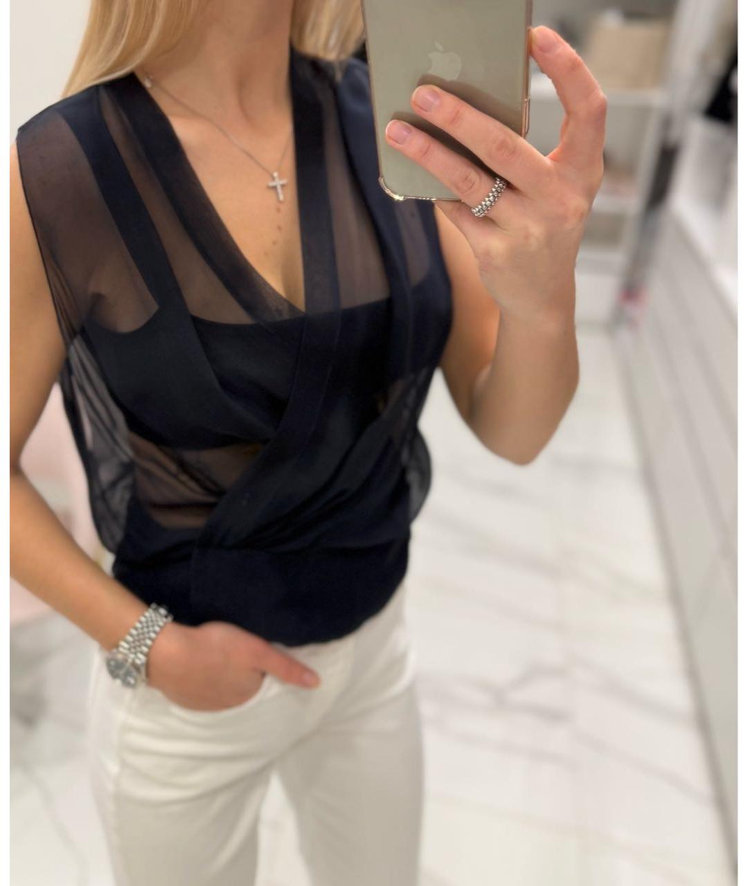 ALEXANDRE VAUTHIER Темно-синяя шелковая блузы, фото 7