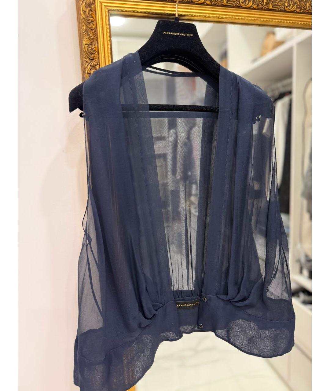 ALEXANDRE VAUTHIER Темно-синяя шелковая блузы, фото 3