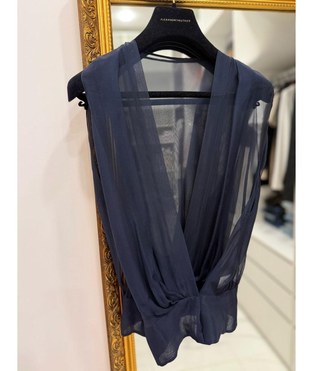 ALEXANDRE VAUTHIER Темно-синяя шелковая блузы, фото 6