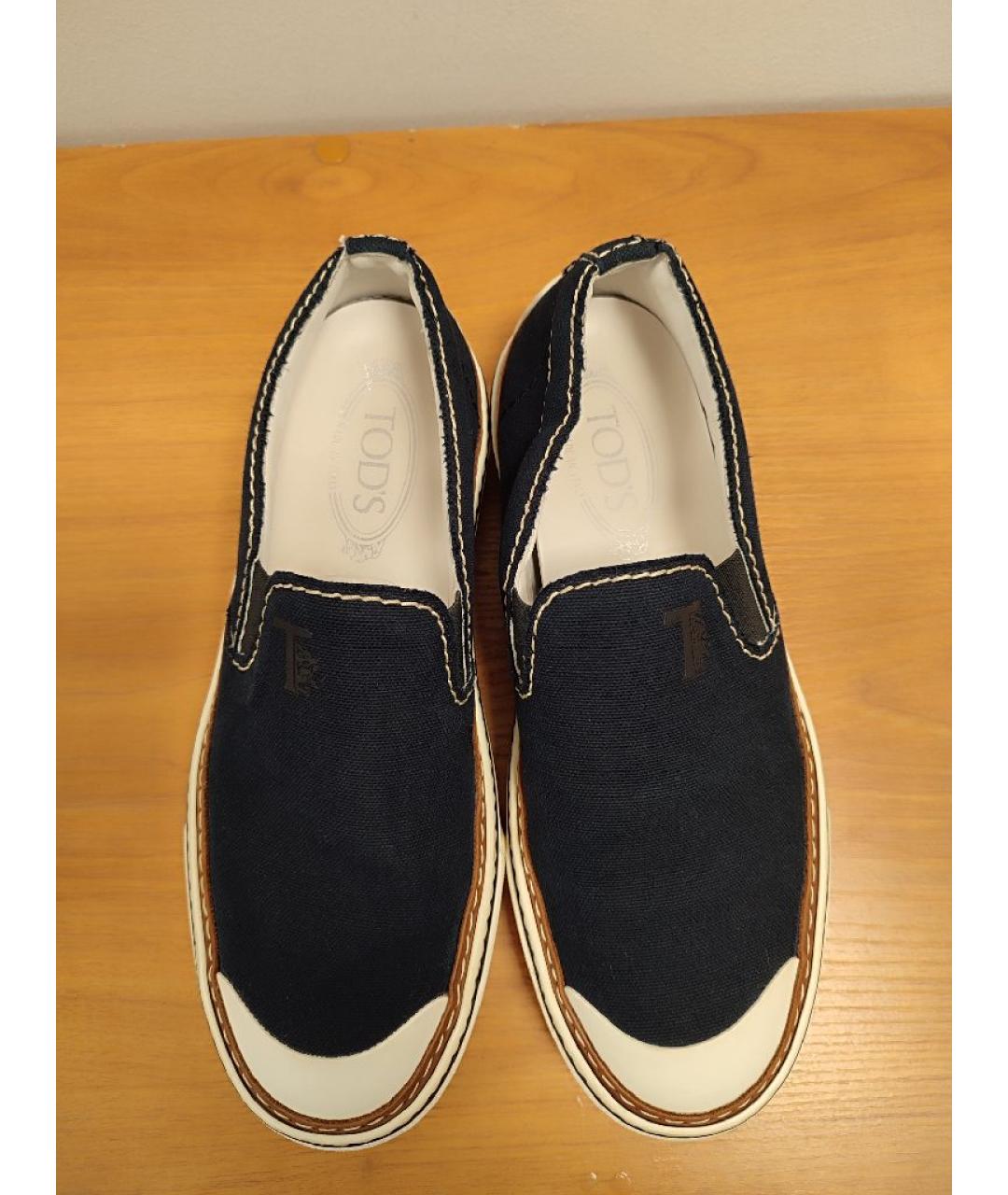 TOD'S Темно-синие текстильные слипоны, фото 2