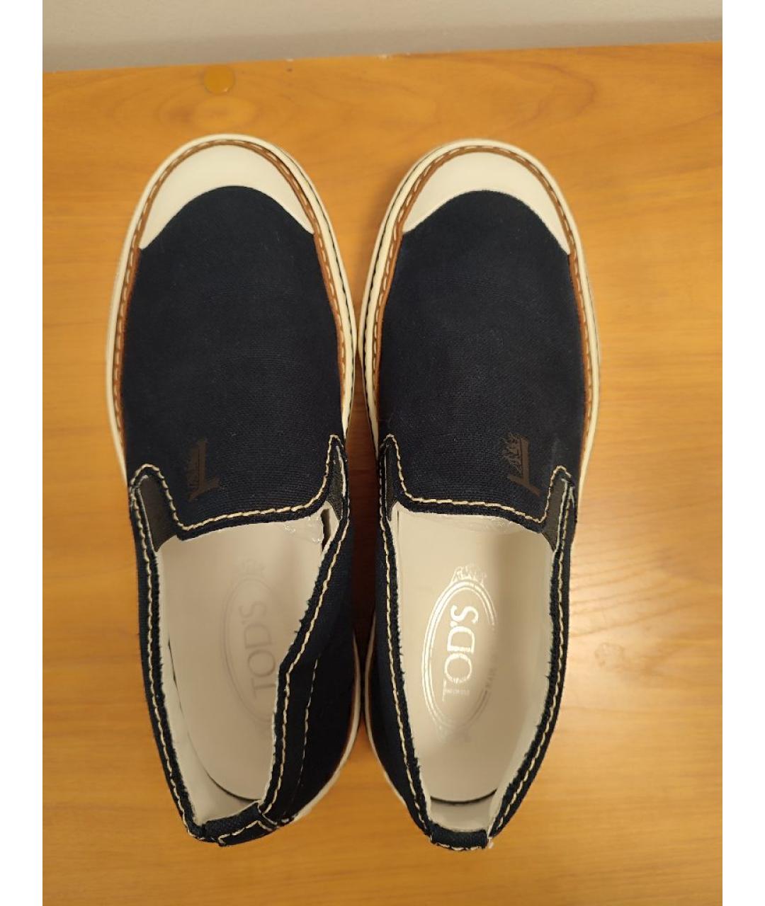 TOD'S Темно-синие текстильные слипоны, фото 3