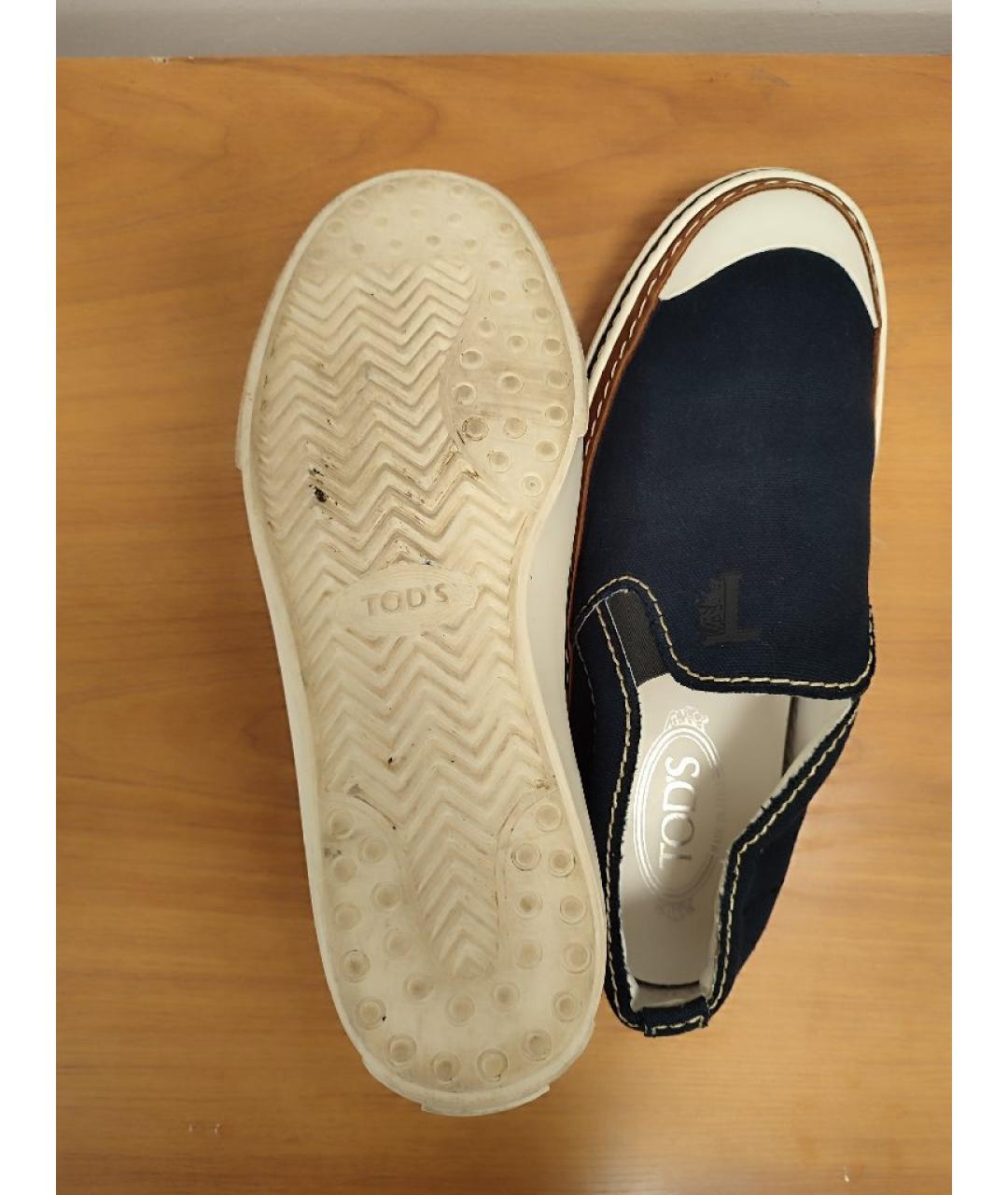 TOD'S Темно-синие текстильные слипоны, фото 5