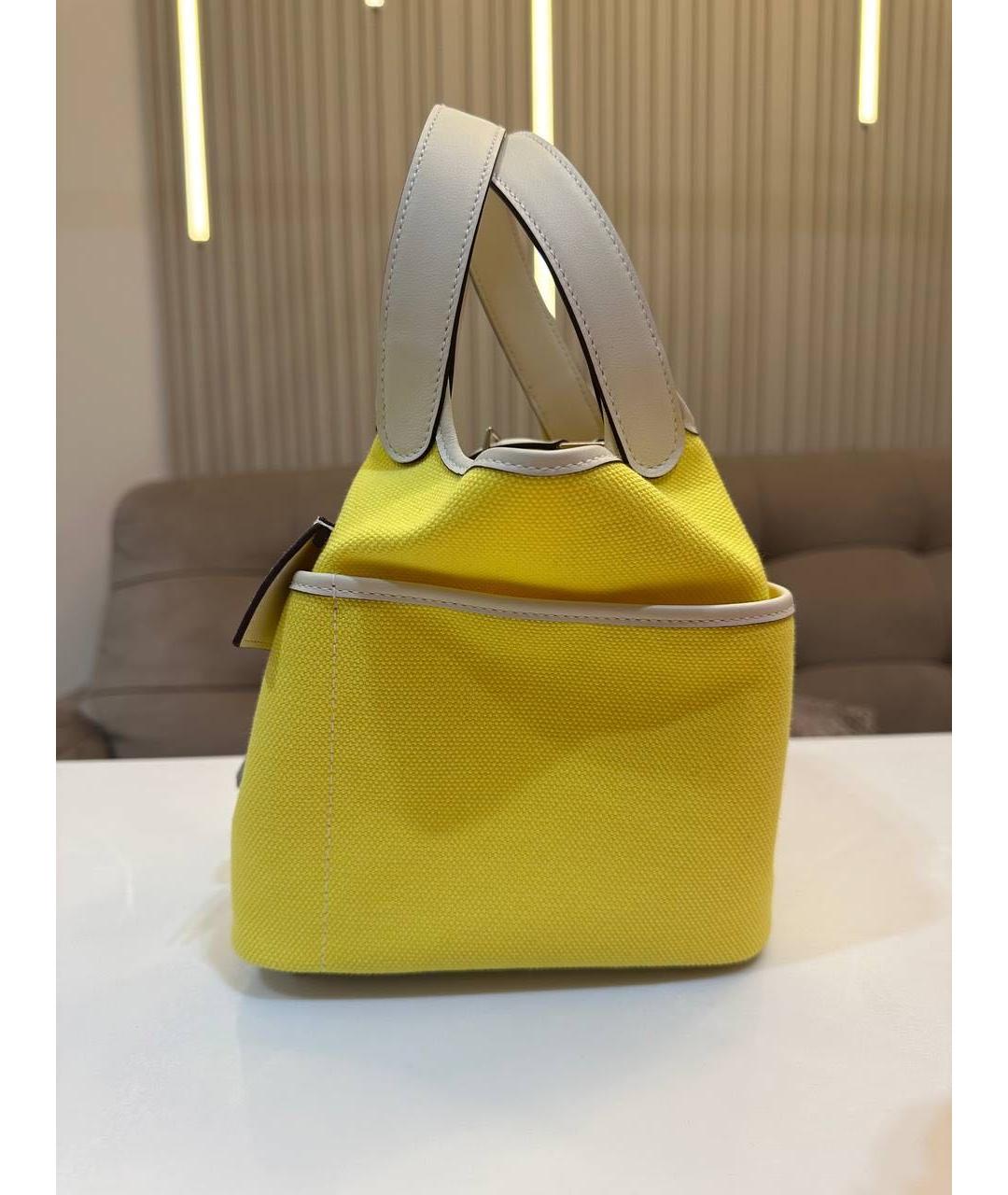 HERMES Желтая тканевая сумка с короткими ручками, фото 3