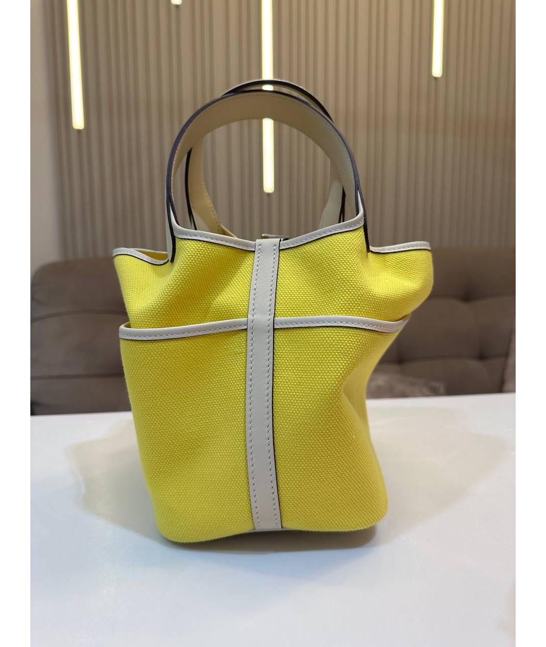 HERMES Желтая тканевая сумка с короткими ручками, фото 2