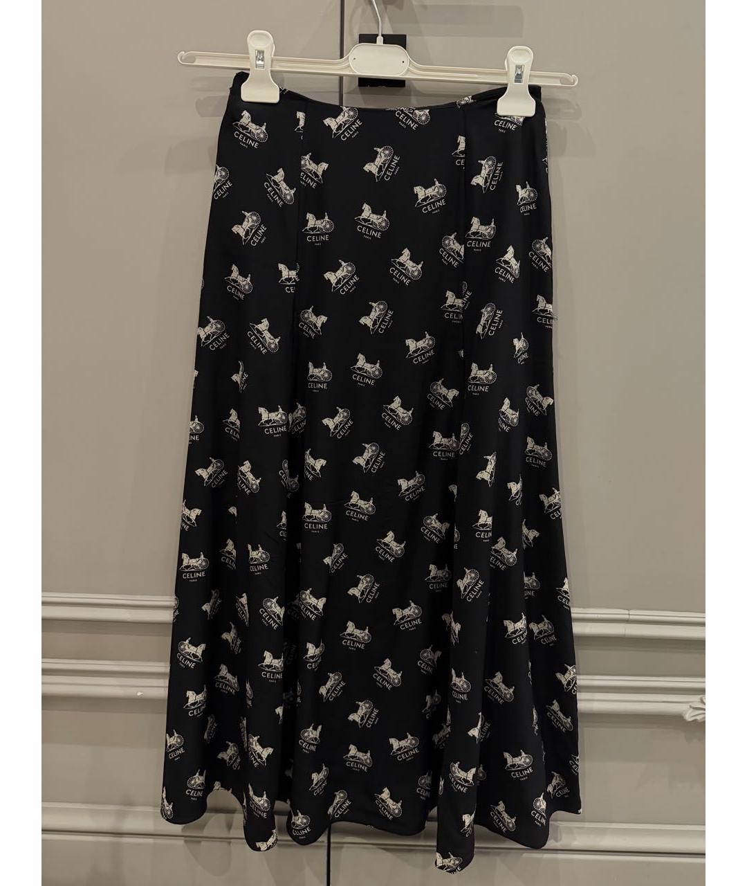 CELINE Черная шелковая юбка миди, фото 2