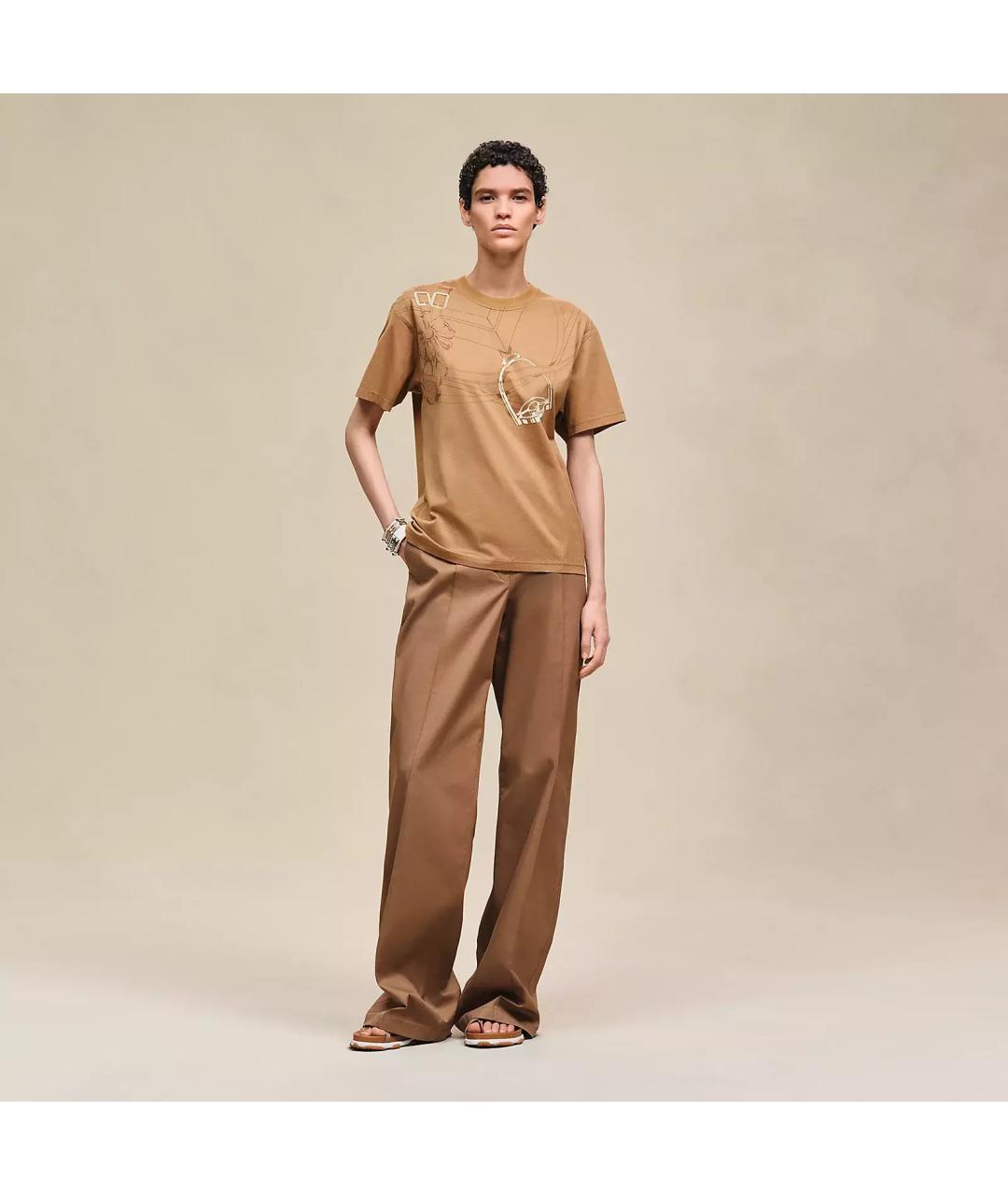 HERMES Коричневая хлопковая футболка, фото 5