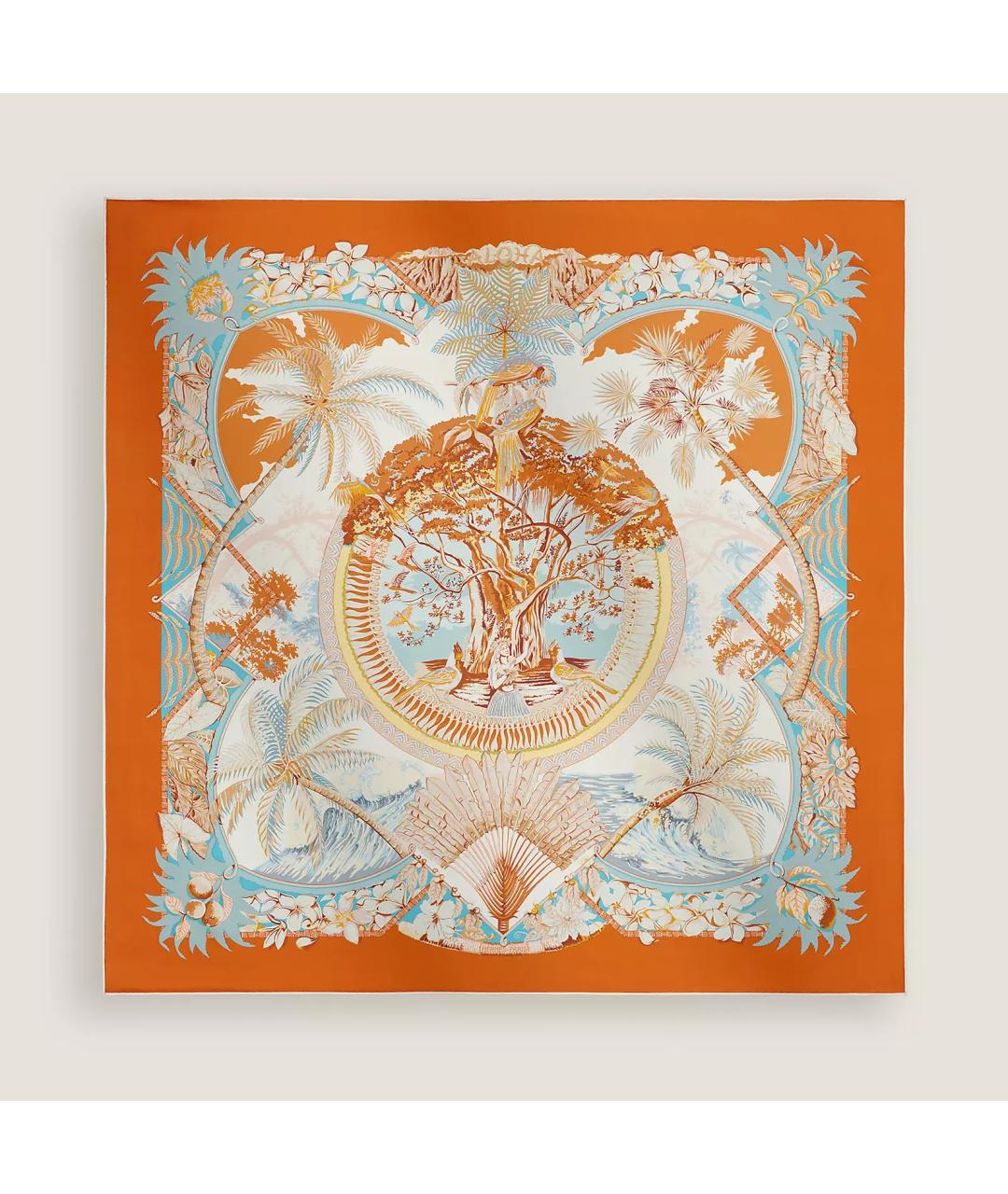 HERMES Оранжевый шелковый платок, фото 3