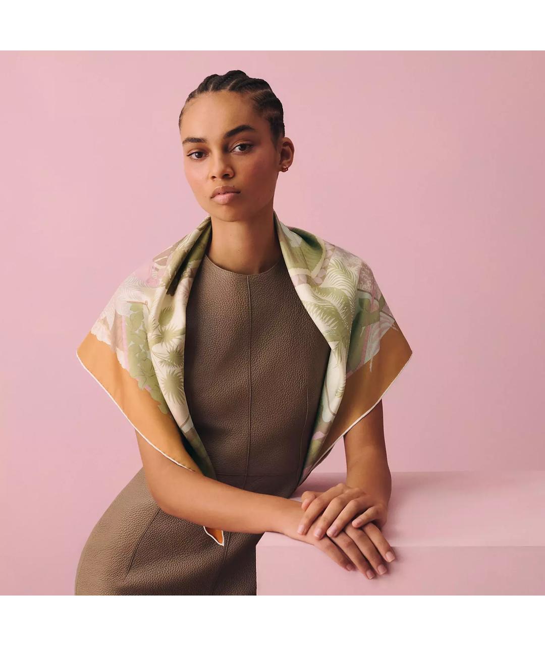 HERMES Оранжевый шелковый платок, фото 6