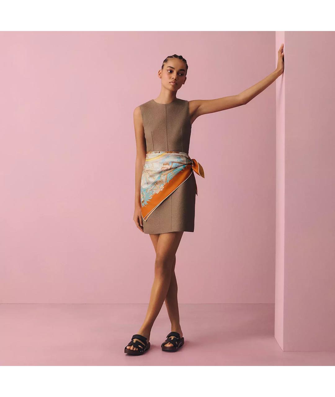 HERMES Оранжевый шелковый платок, фото 5