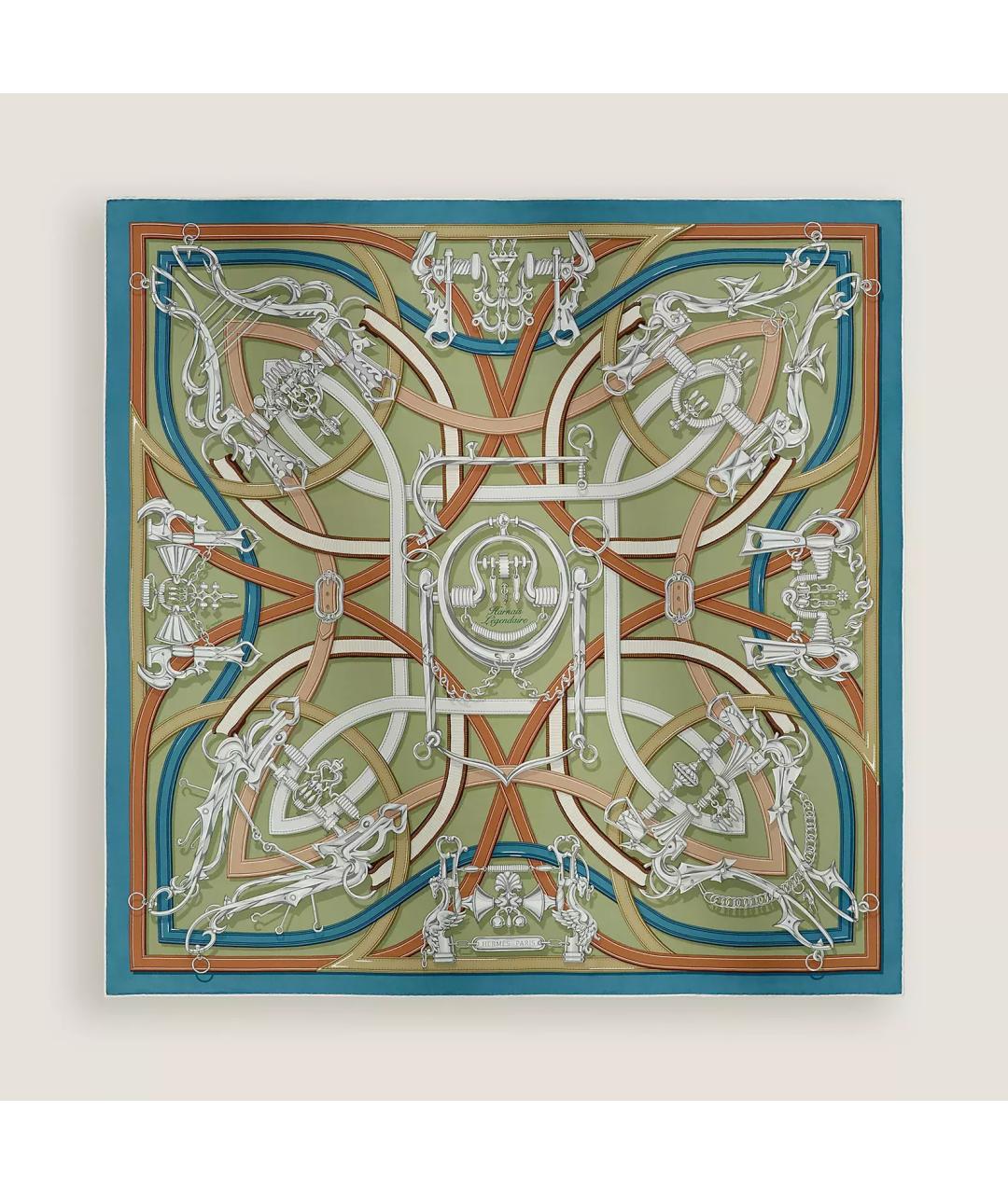 HERMES Зеленый шелковый платок, фото 2