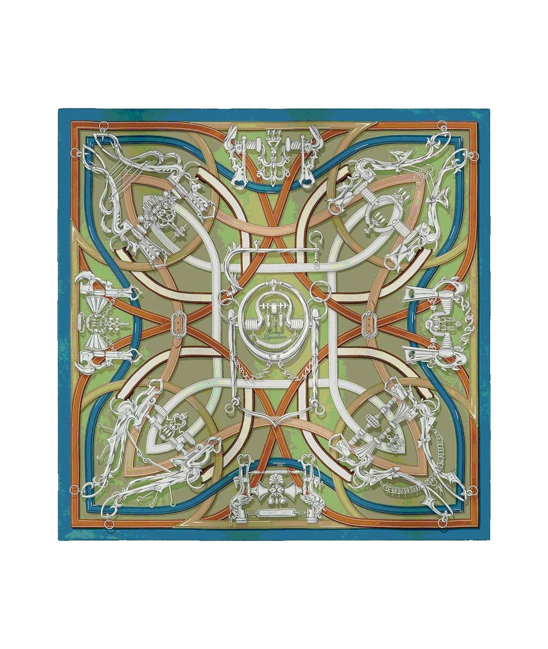 HERMES Зеленый шелковый платок, фото 1