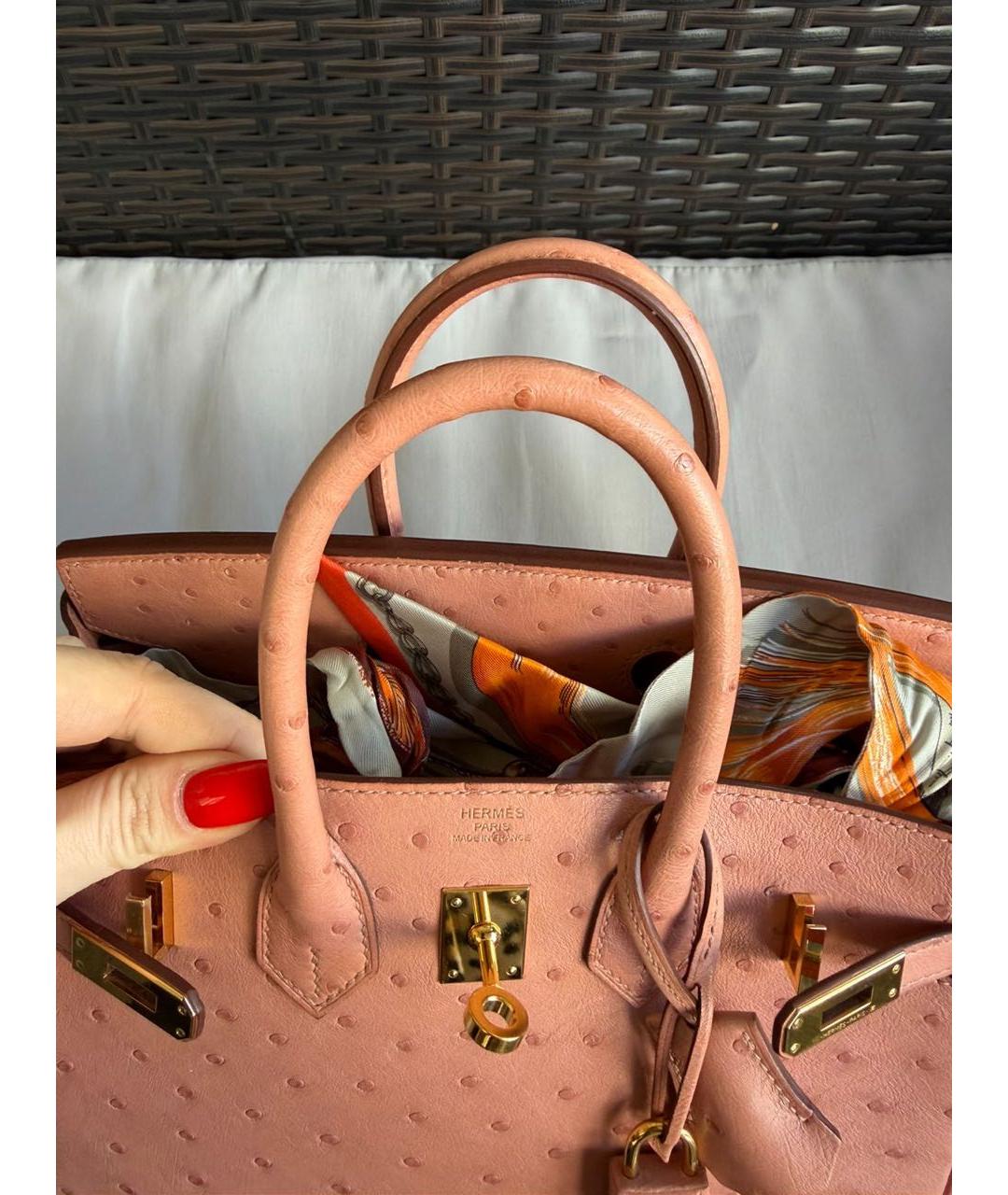 HERMES Коралловая сумка с короткими ручками из экзотической кожи, фото 3