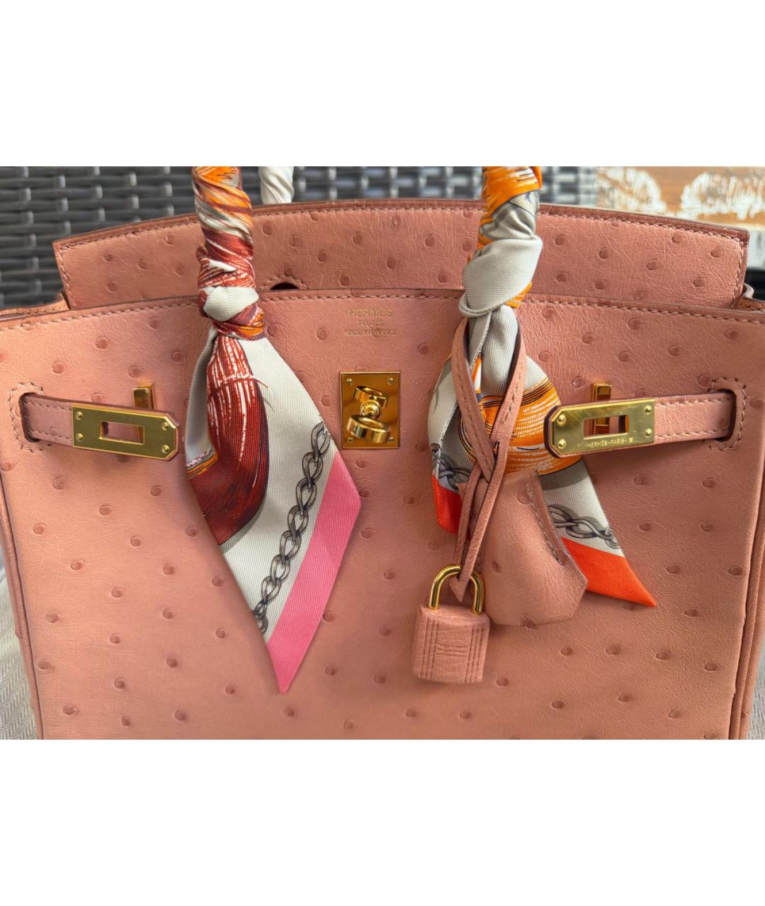 HERMES Коралловая сумка с короткими ручками из экзотической кожи, фото 8