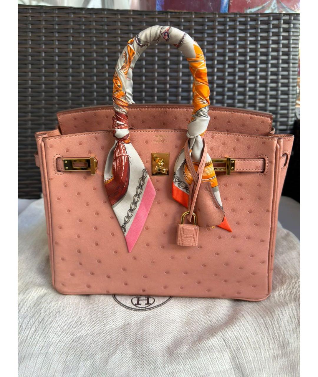 HERMES Коралловая сумка с короткими ручками из экзотической кожи, фото 9