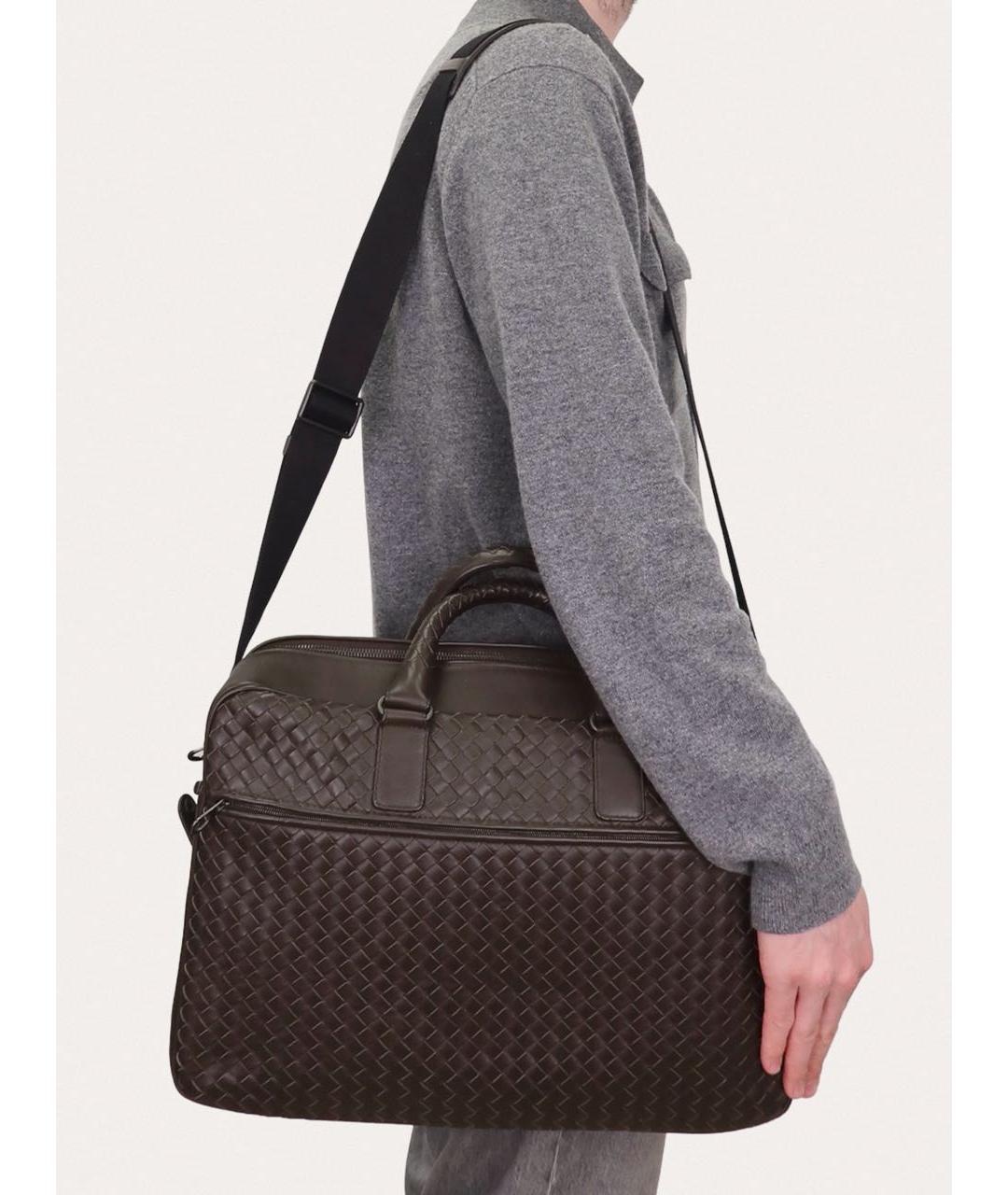 BOTTEGA VENETA Коричневый кожаный портфель, фото 7