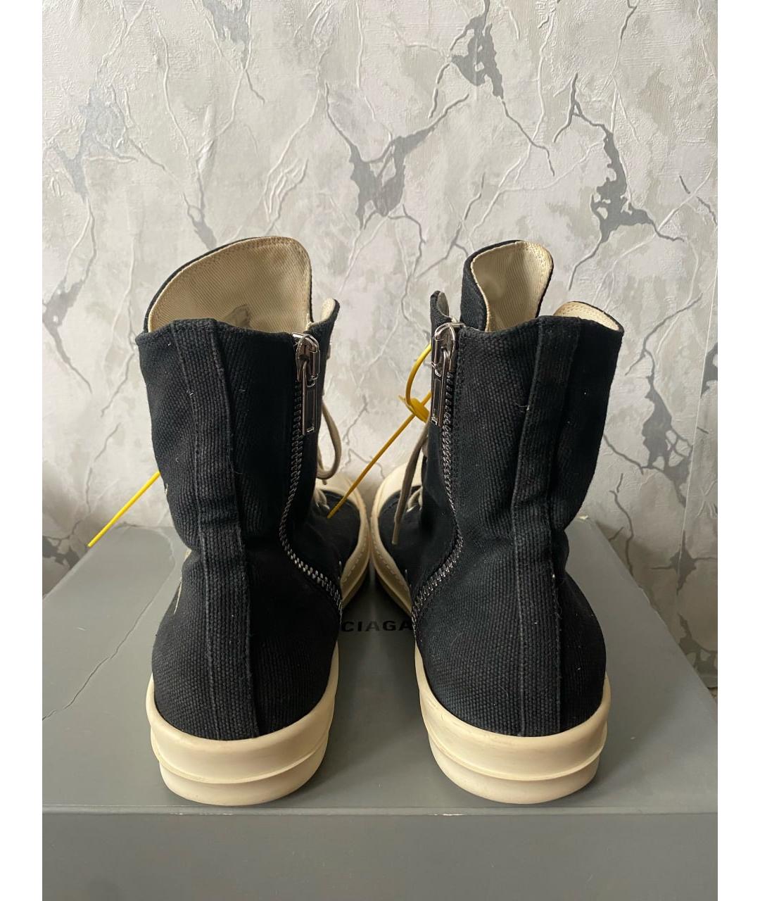 RICK OWENS Черные текстильные высокие кроссовки / кеды, фото 4