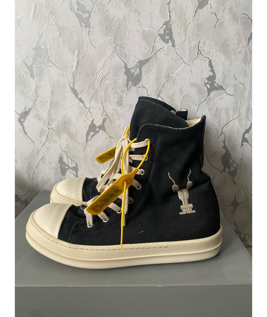 RICK OWENS Черные текстильные высокие кроссовки / кеды, фото 8