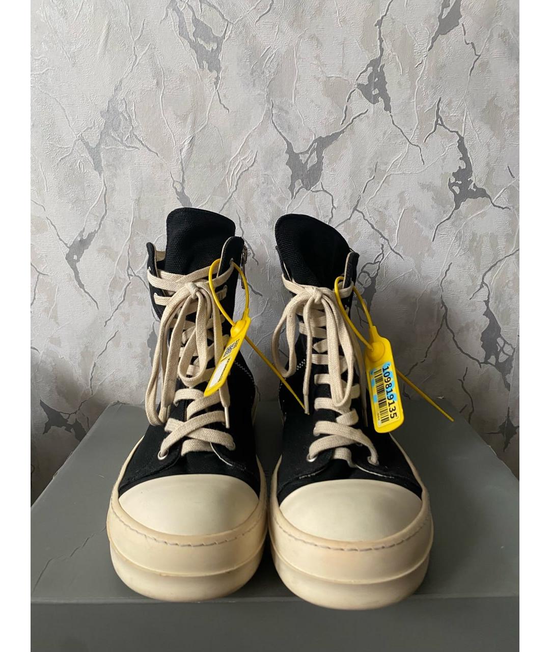 RICK OWENS Черные текстильные высокие кроссовки / кеды, фото 3