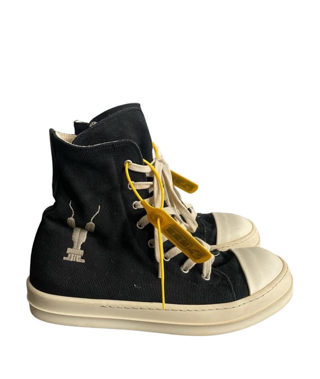 RICK OWENS Черные текстильные высокие кроссовки / кеды, фото 2