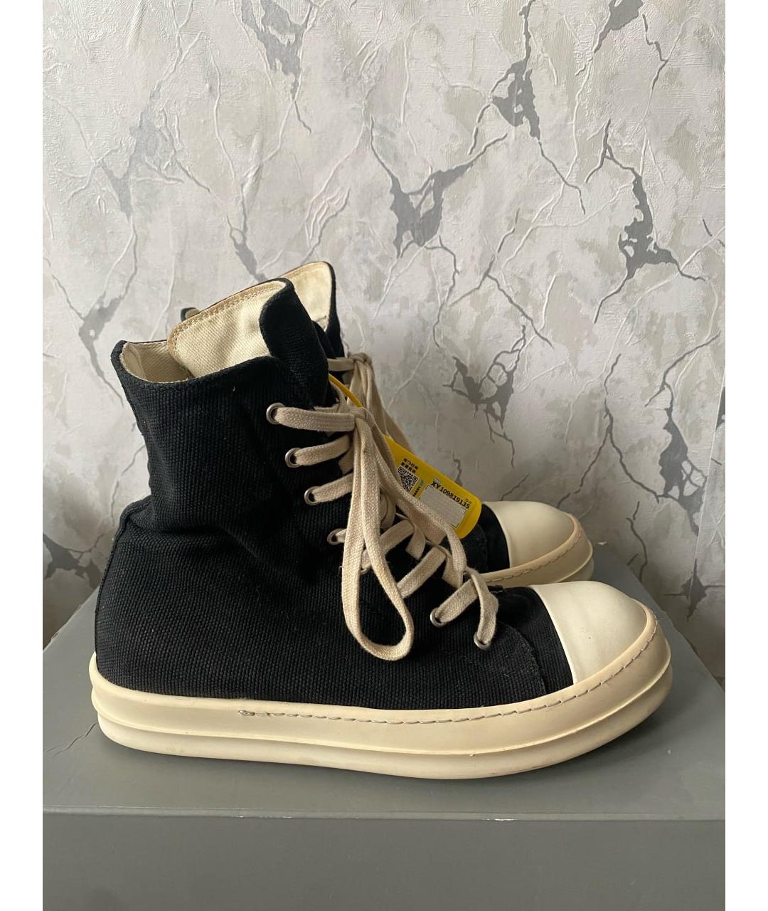 RICK OWENS Черные текстильные высокие кроссовки / кеды, фото 9