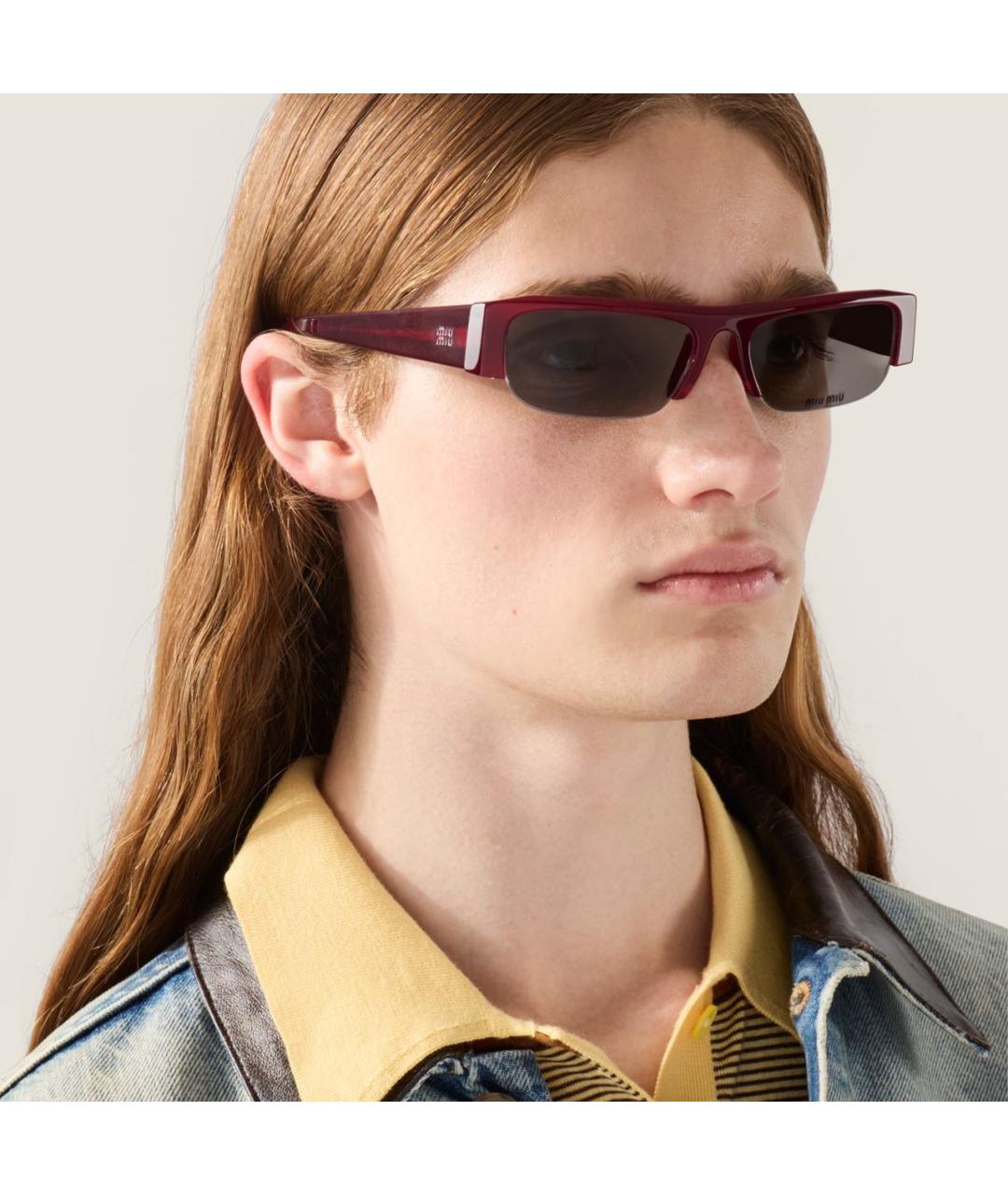 MIU MIU Бордовые пластиковые солнцезащитные очки, фото 5