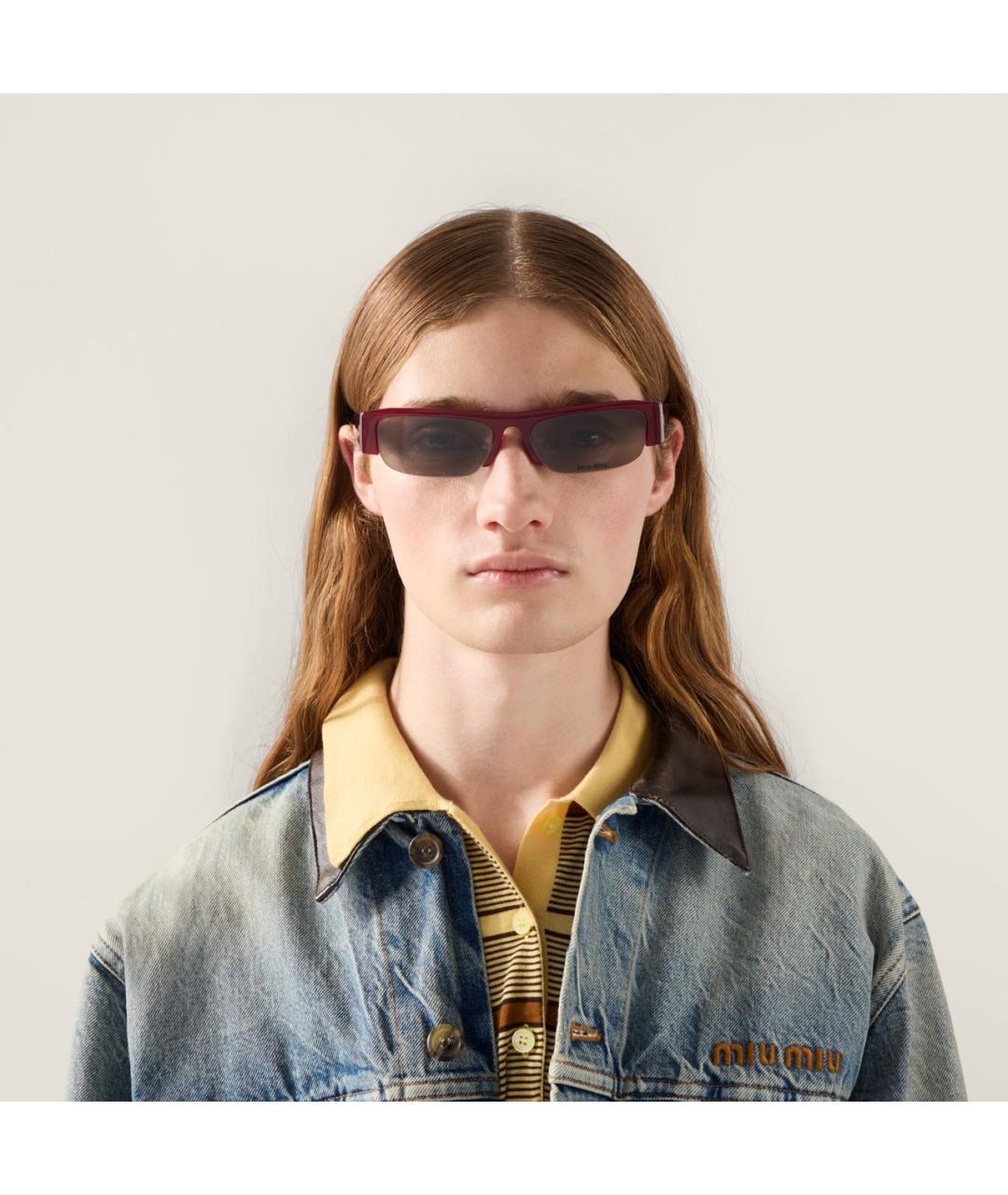 MIU MIU Бордовые пластиковые солнцезащитные очки, фото 3
