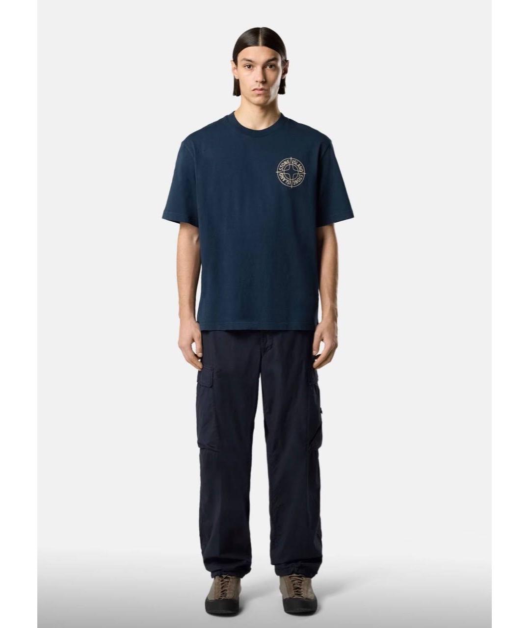 STONE ISLAND Темно-синяя хлопковая футболка, фото 3