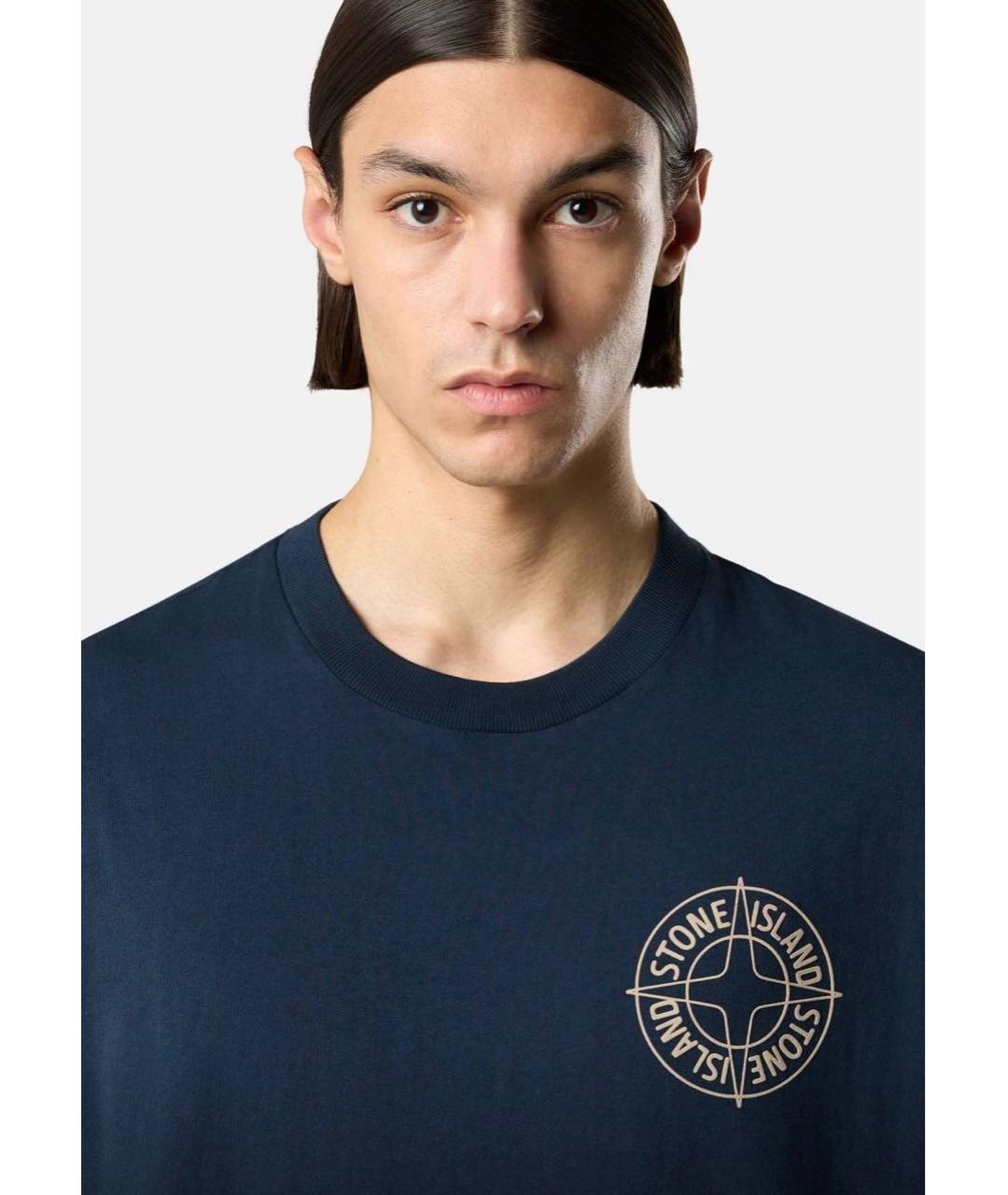 STONE ISLAND Темно-синяя хлопковая футболка, фото 4