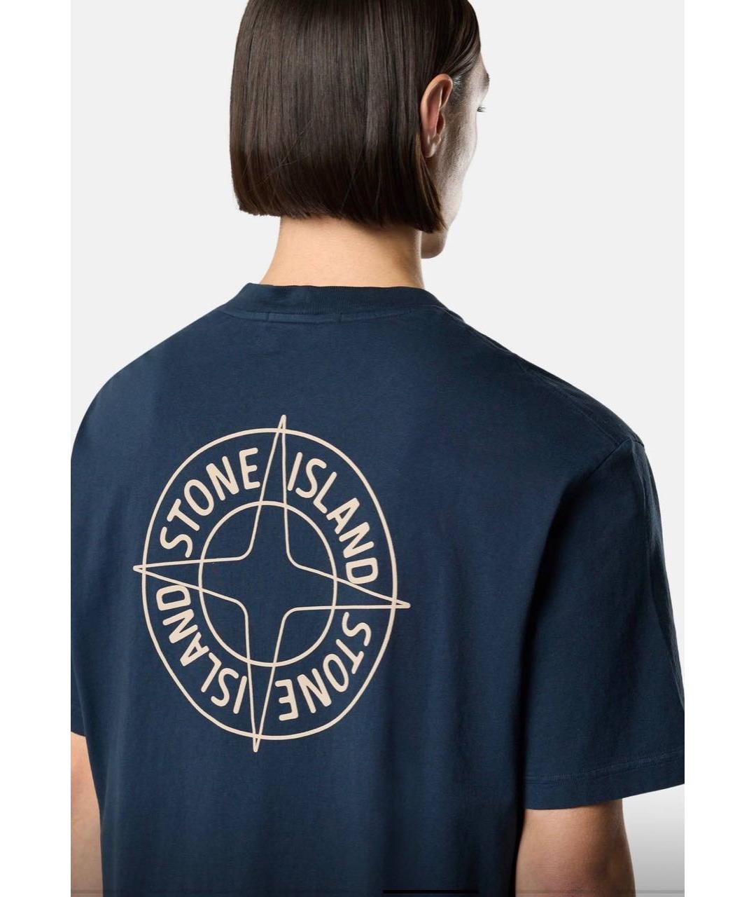STONE ISLAND Темно-синяя хлопковая футболка, фото 2