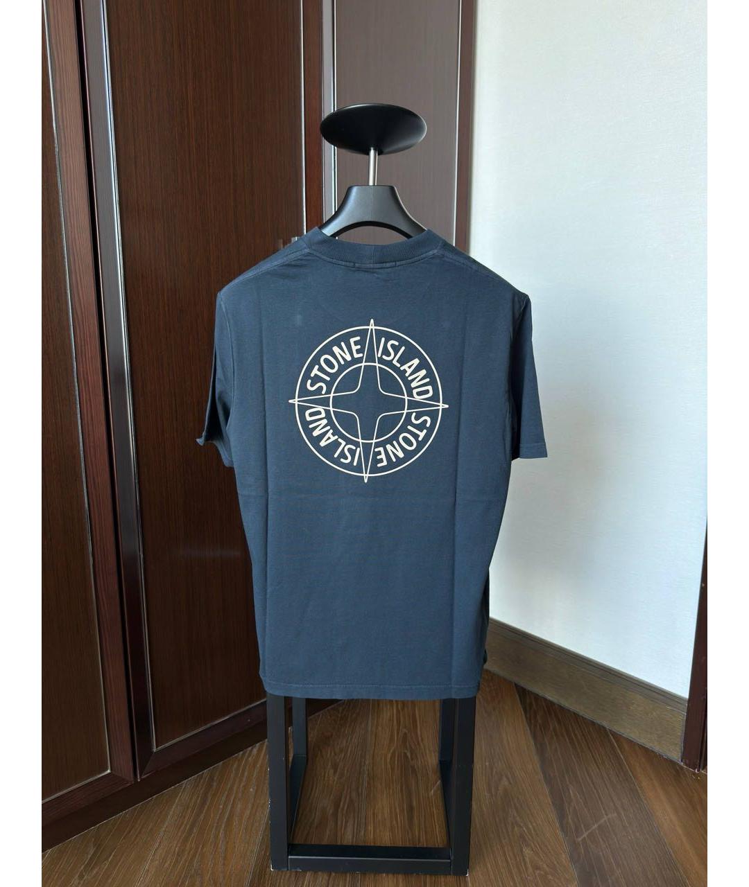 STONE ISLAND Темно-синяя хлопковая футболка, фото 6