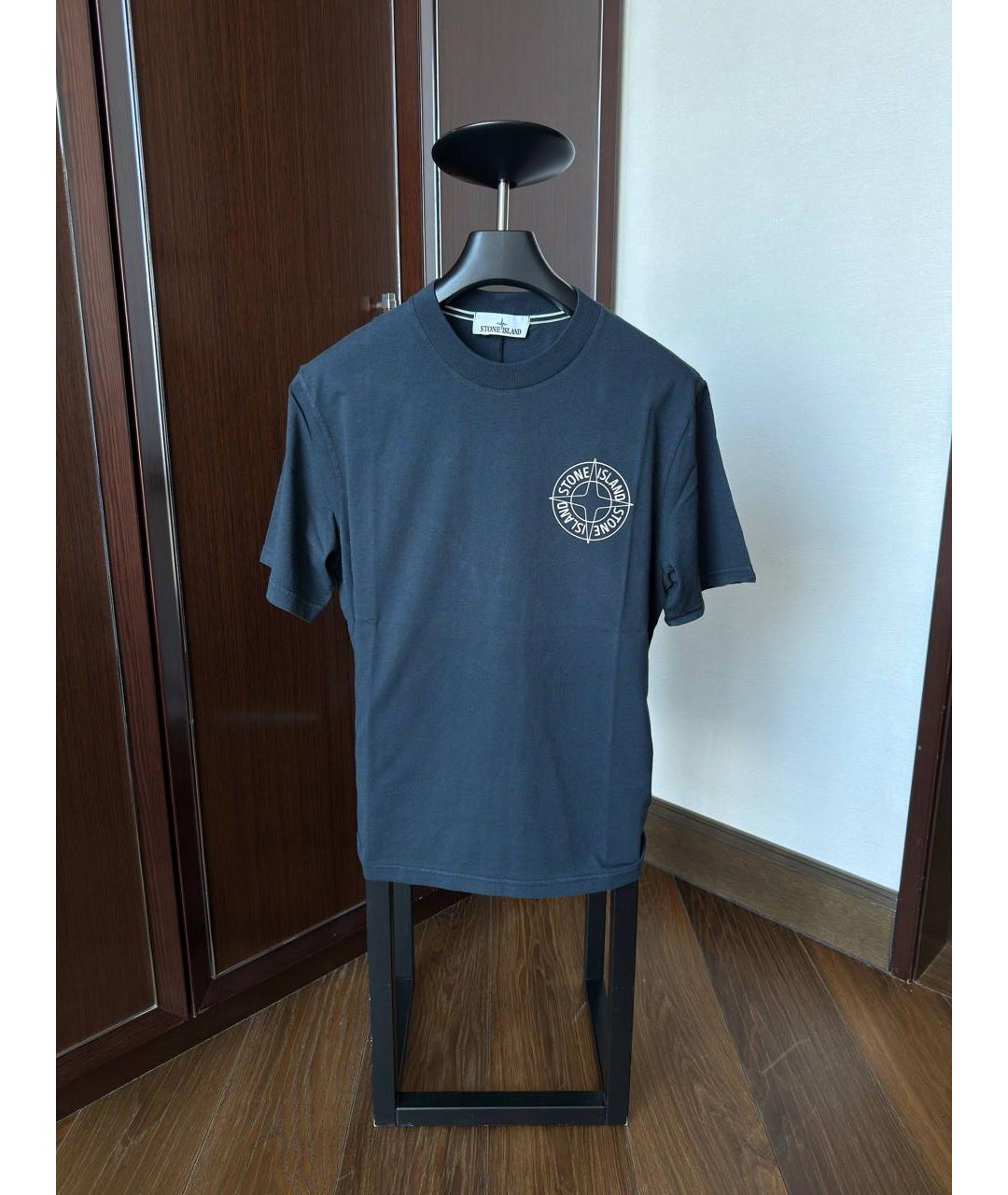 STONE ISLAND Темно-синяя хлопковая футболка, фото 5