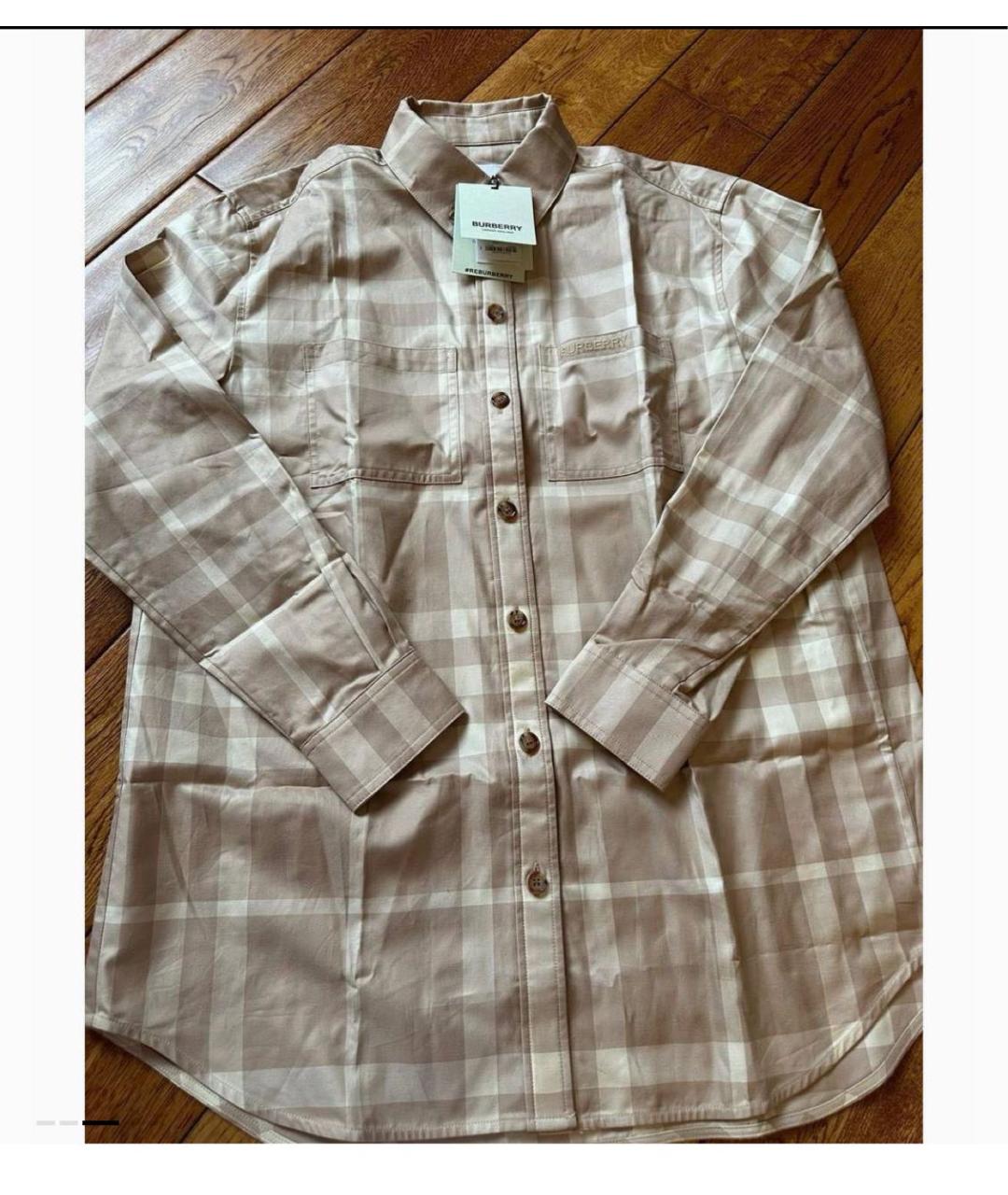 BURBERRY Бежевая хлопковая рубашка, фото 5