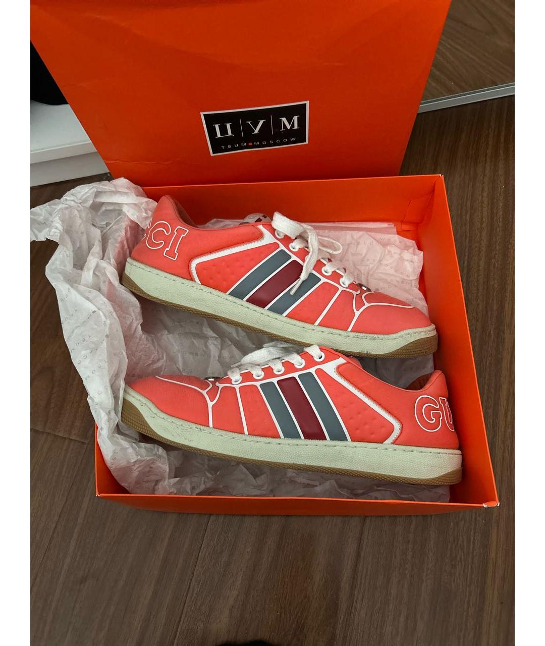 GUCCI Коралловые текстильные низкие кроссовки / кеды, фото 7