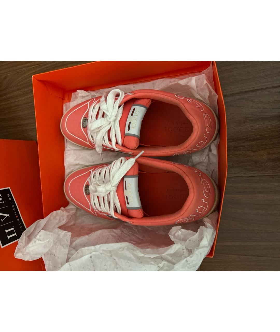 GUCCI Коралловые текстильные низкие кроссовки / кеды, фото 3