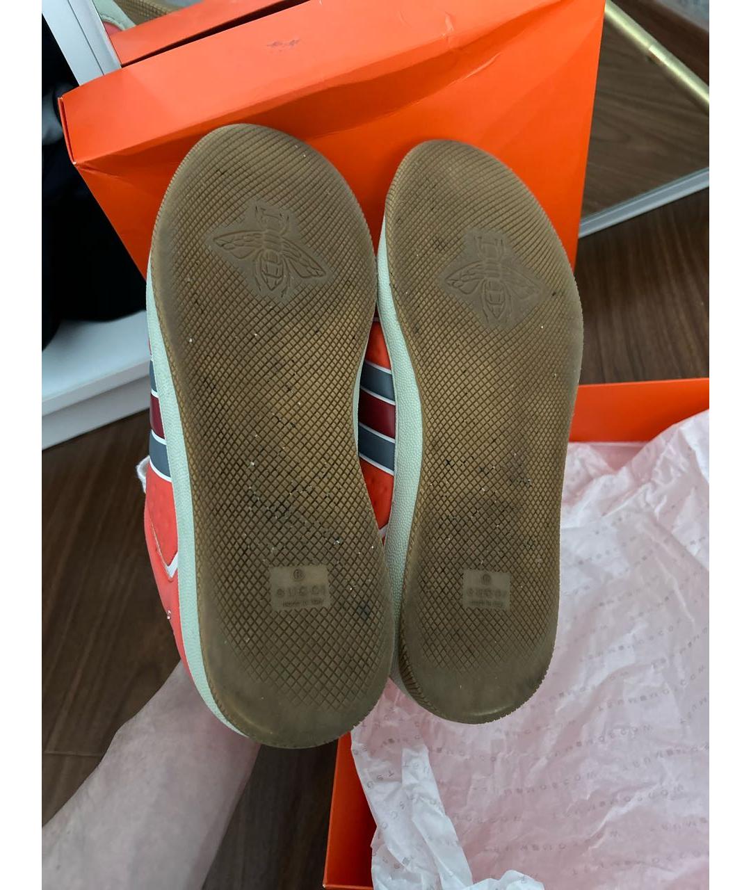 GUCCI Коралловые текстильные низкие кроссовки / кеды, фото 5