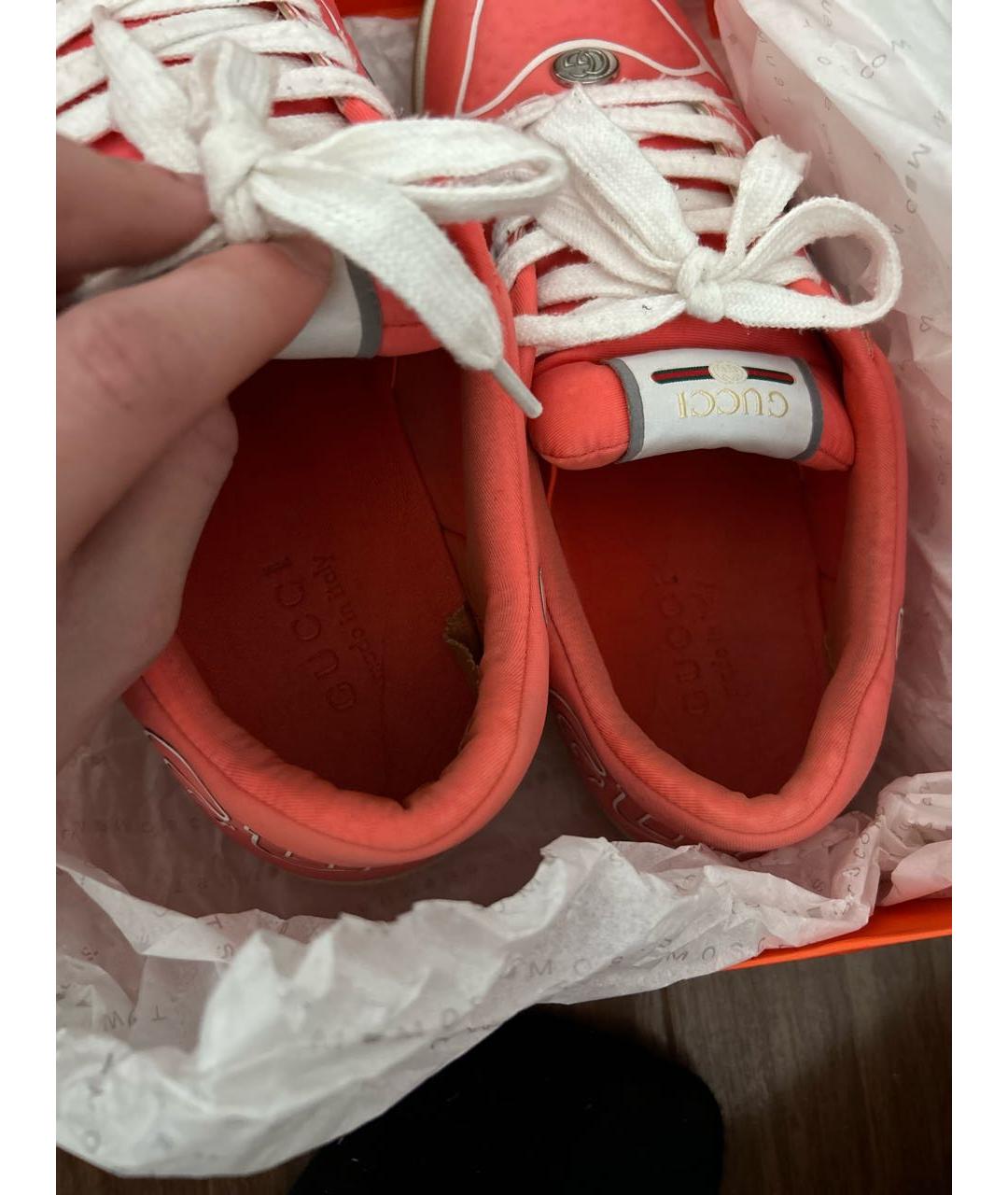 GUCCI Коралловые текстильные низкие кроссовки / кеды, фото 6