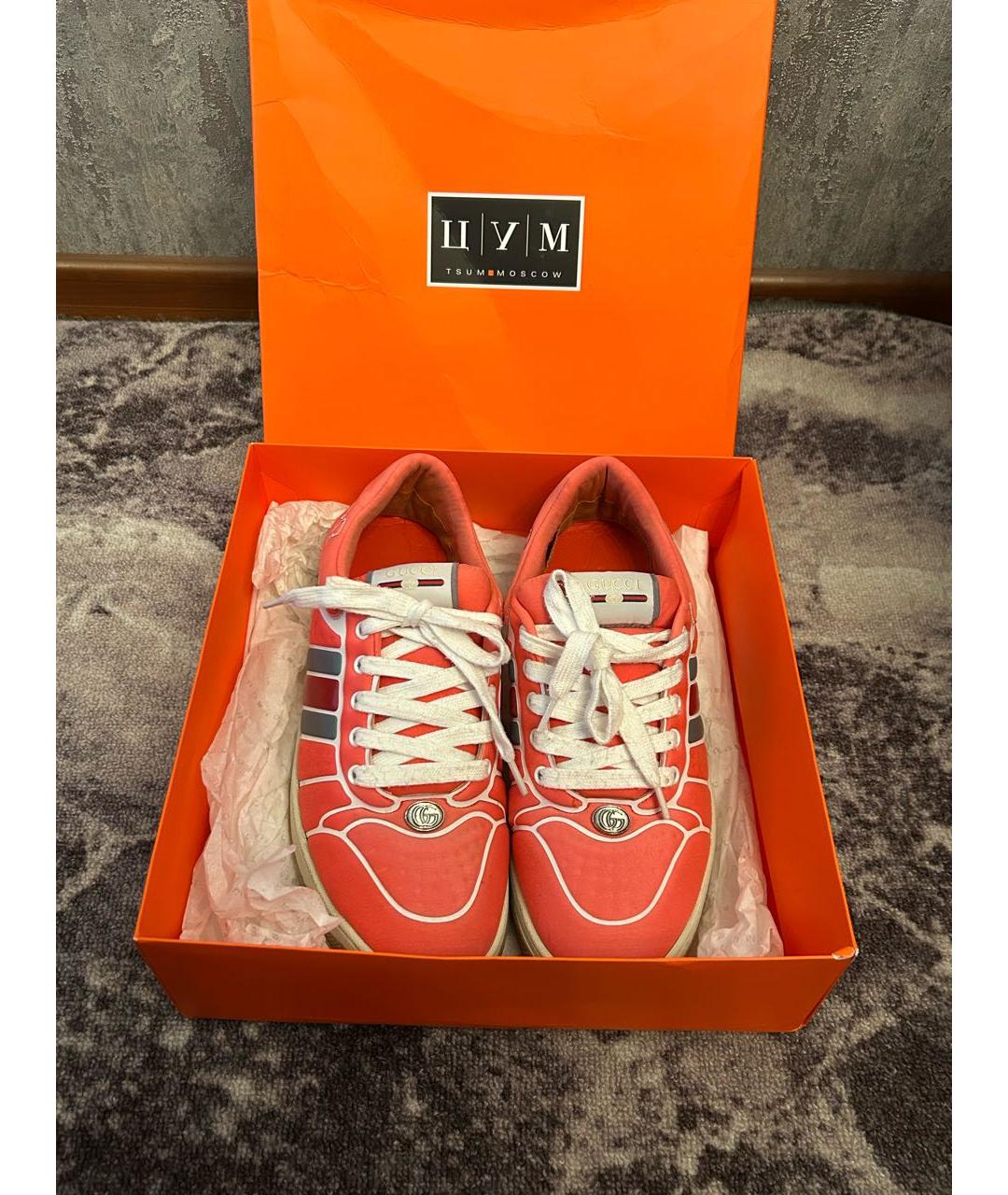 GUCCI Коралловые текстильные низкие кроссовки / кеды, фото 2