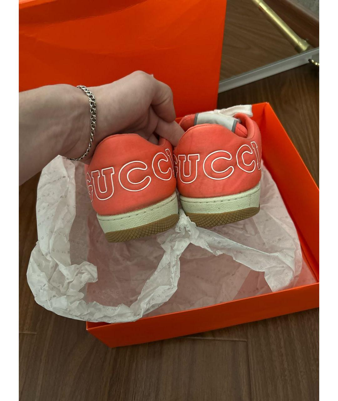 GUCCI Коралловые текстильные низкие кроссовки / кеды, фото 4