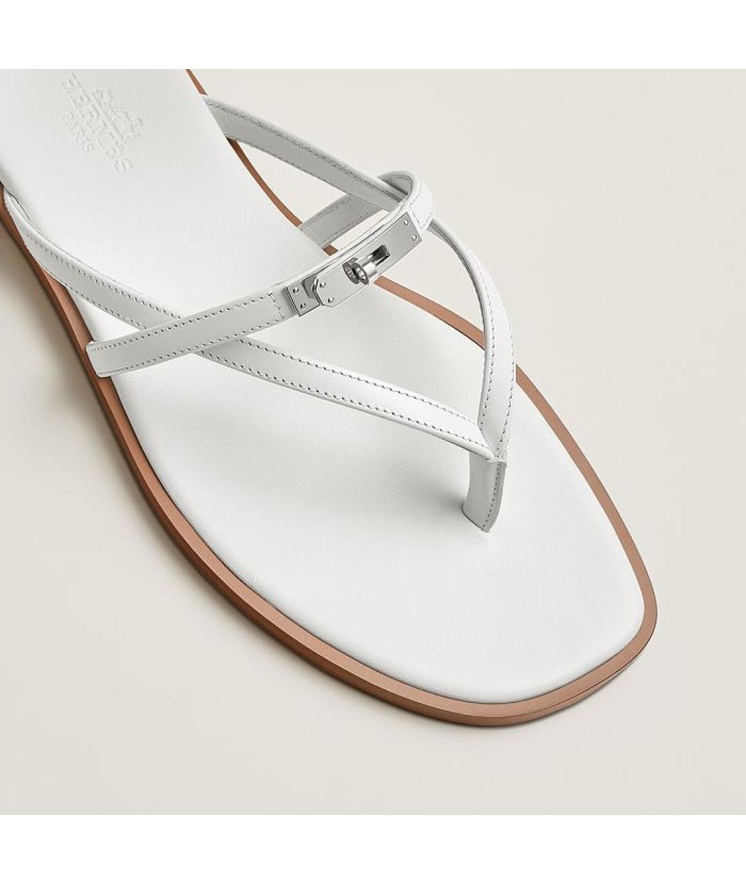 HERMES Белые кожаные шлепанцы, фото 5