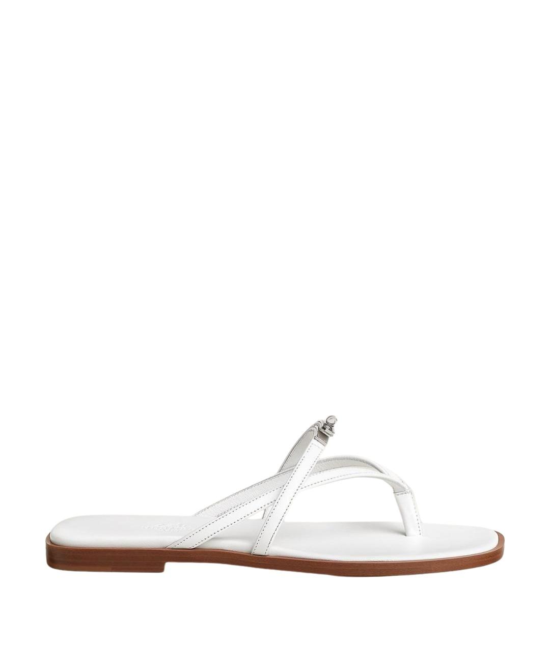 HERMES Белые кожаные шлепанцы, фото 1