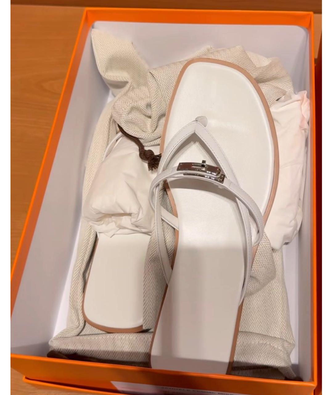 HERMES Белые кожаные шлепанцы, фото 2