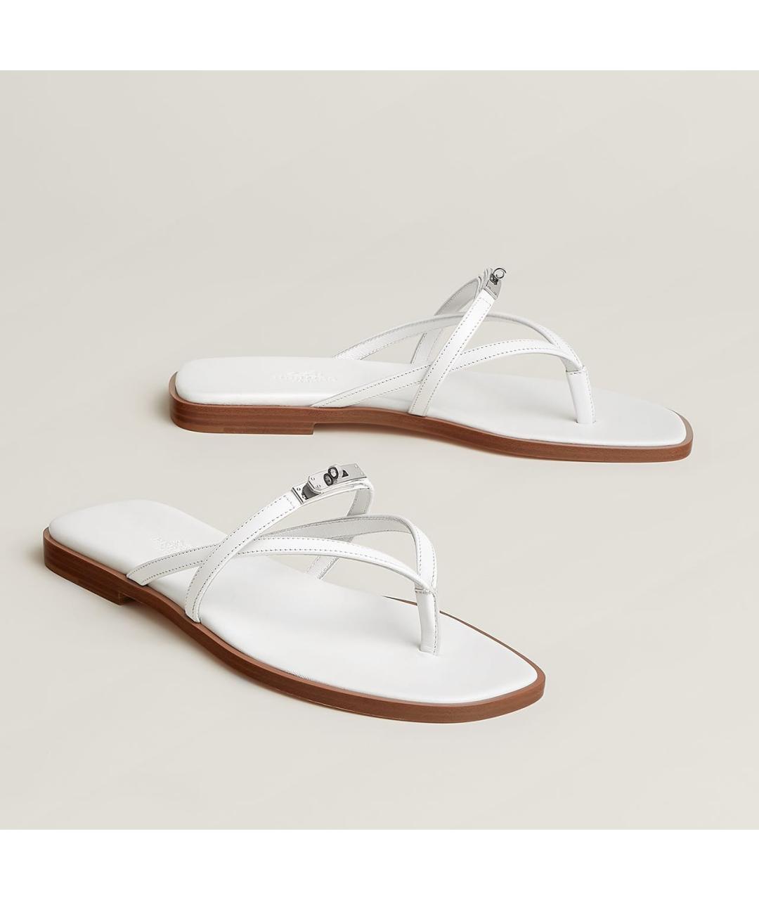 HERMES Белые кожаные шлепанцы, фото 4
