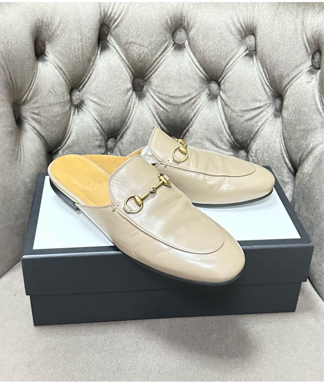 GUCCI Бежевые кожаные сабо, фото 6