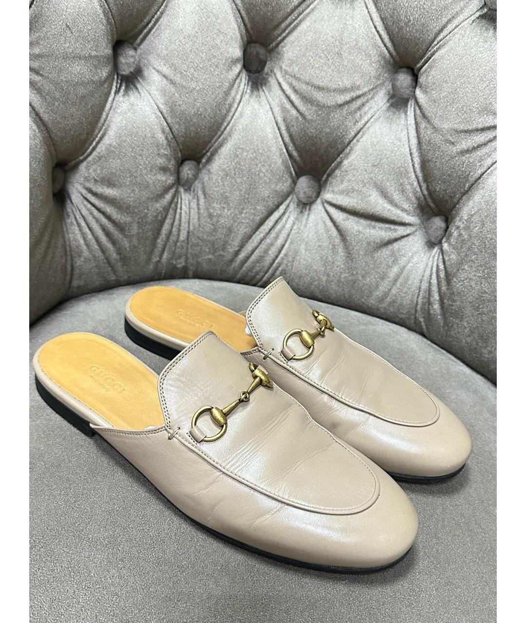 GUCCI Бежевые кожаные сабо, фото 2