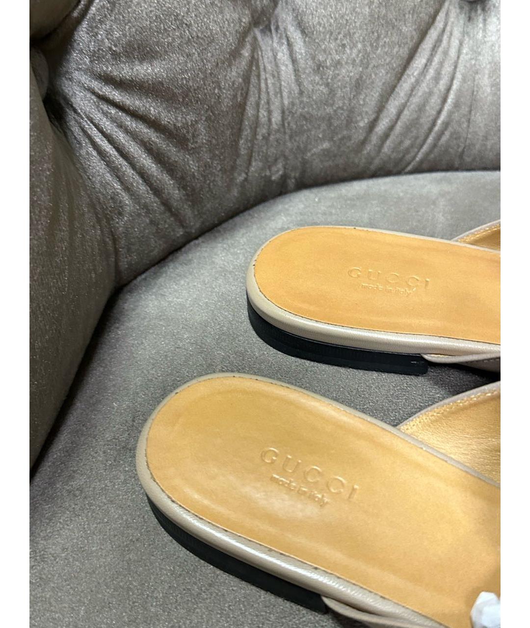 GUCCI Бежевые кожаные сабо, фото 3