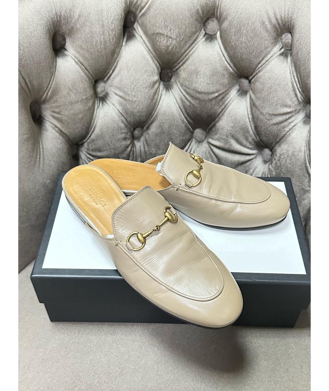 GUCCI Бежевые кожаные сабо, фото 5