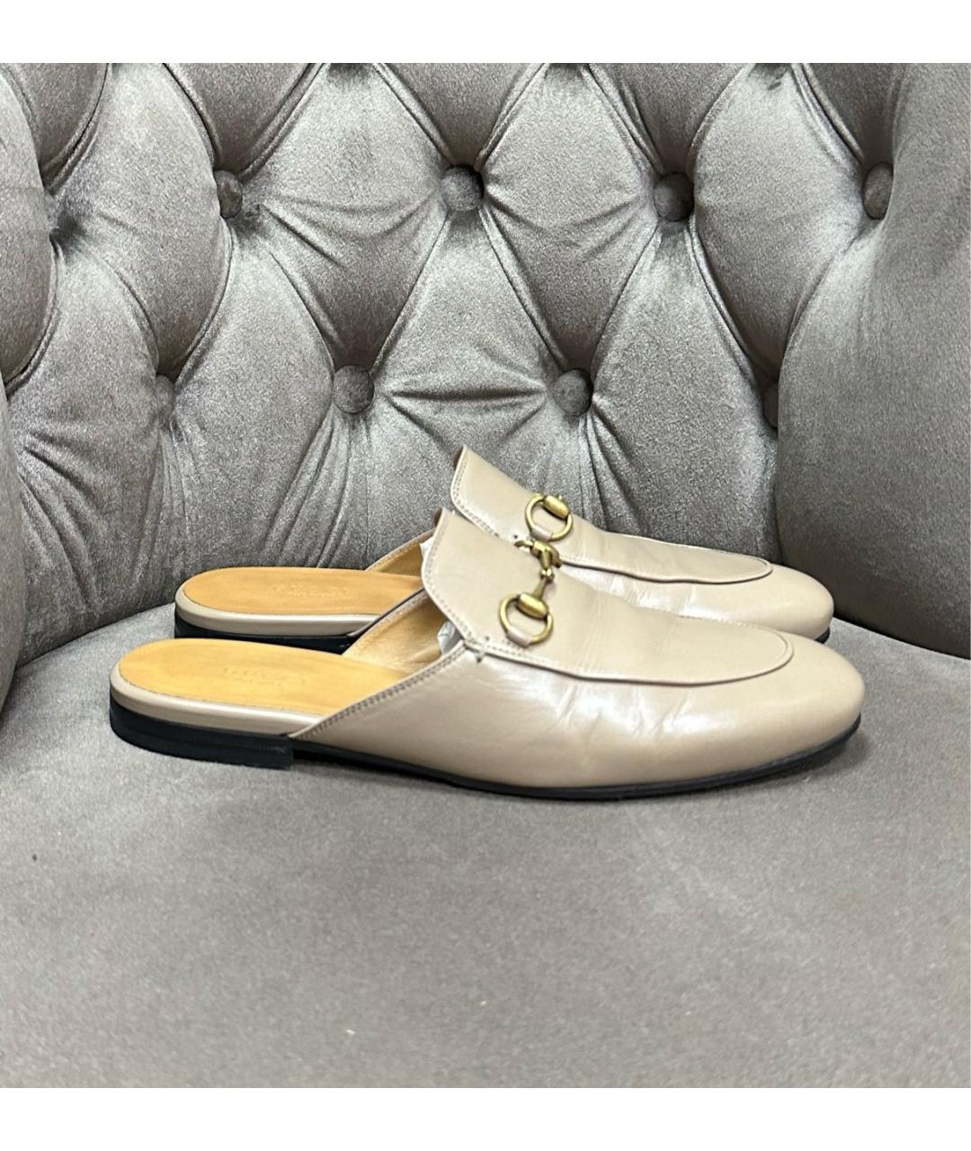 GUCCI Бежевые кожаные сабо, фото 7