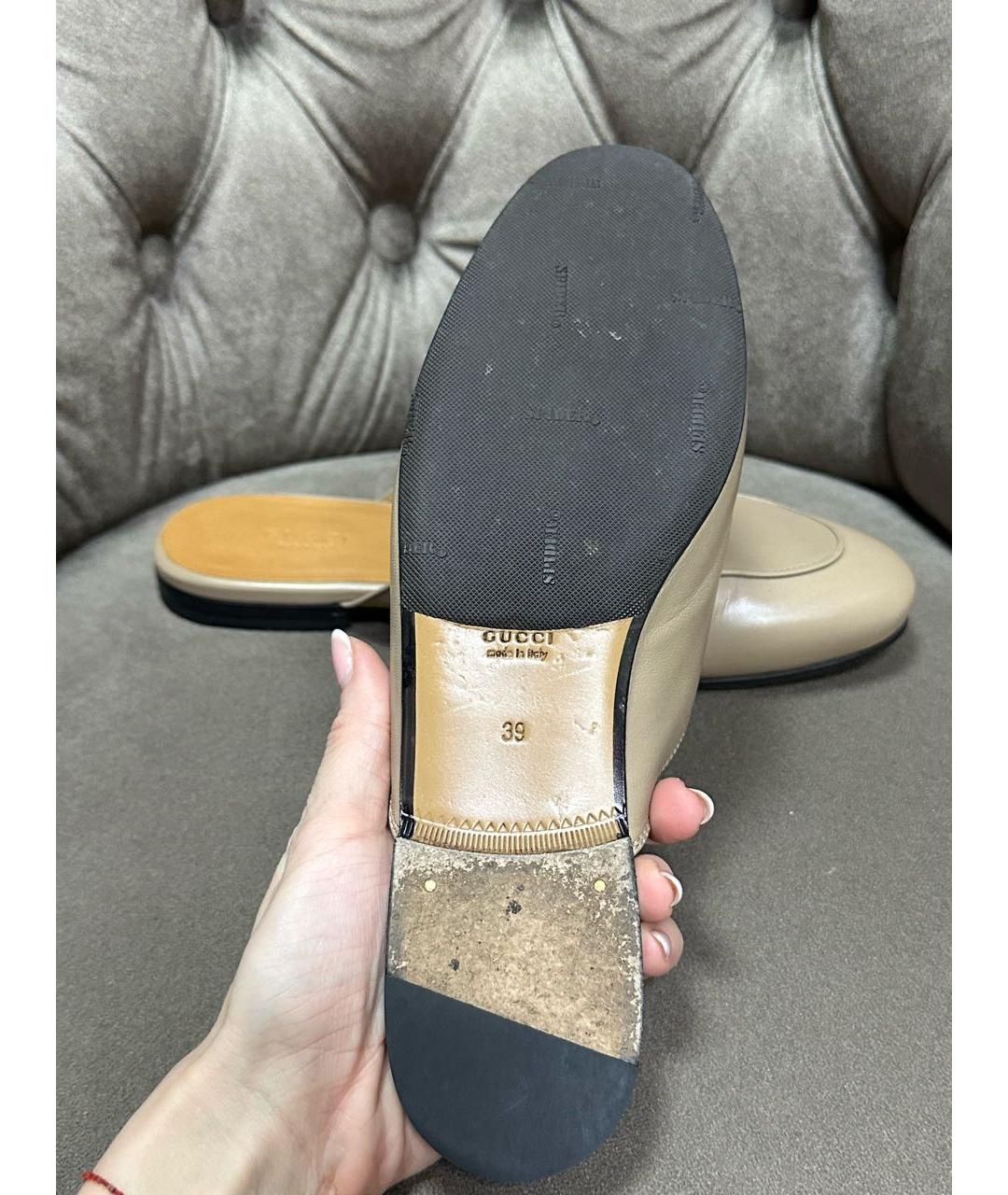 GUCCI Бежевые кожаные сабо, фото 4