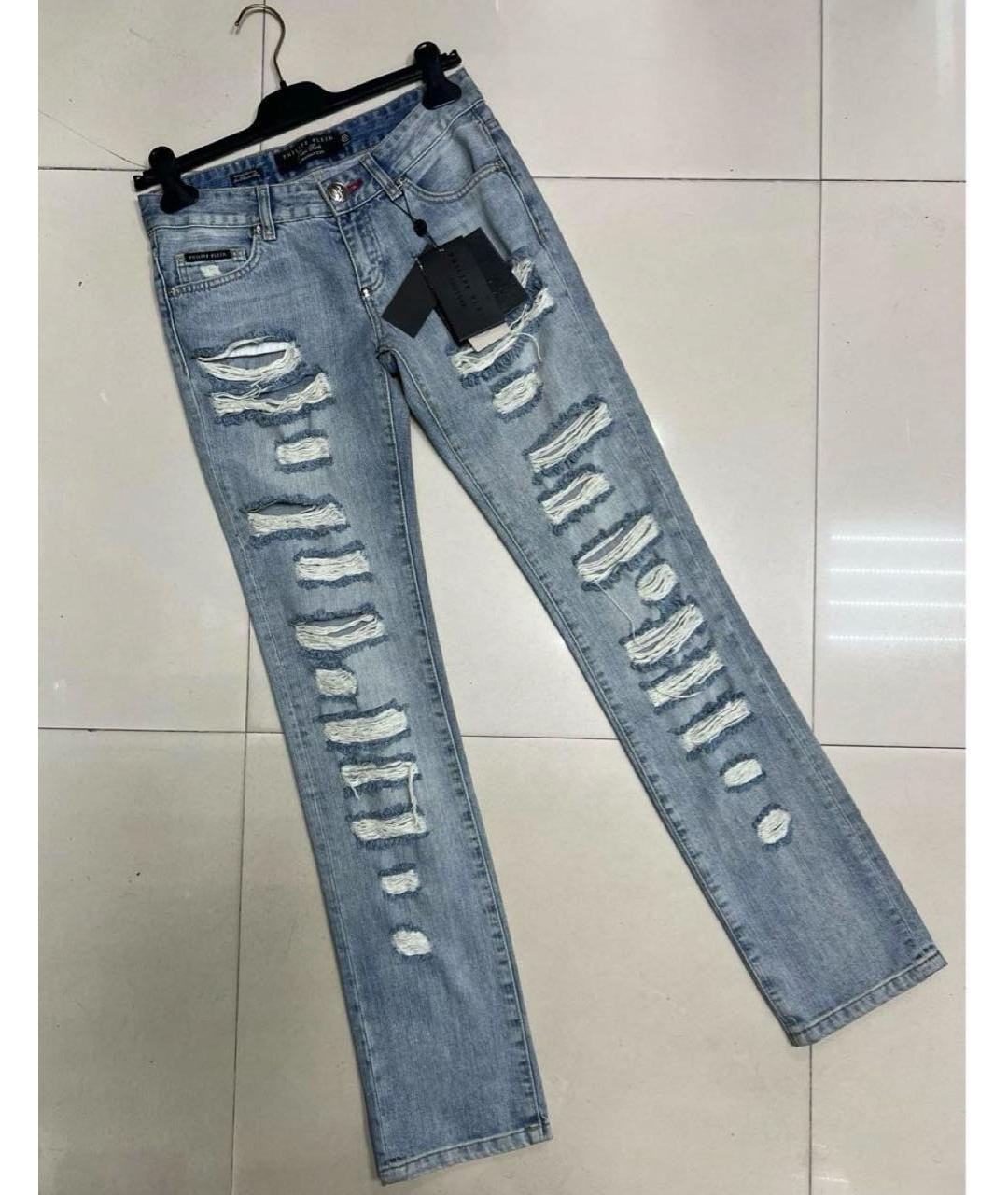 PHILIPP PLEIN Голубые хлопко-эластановые прямые джинсы, фото 3